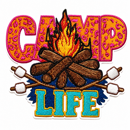 Camp Life campfire patch - Embroidered Iron On Patch 3.5”
