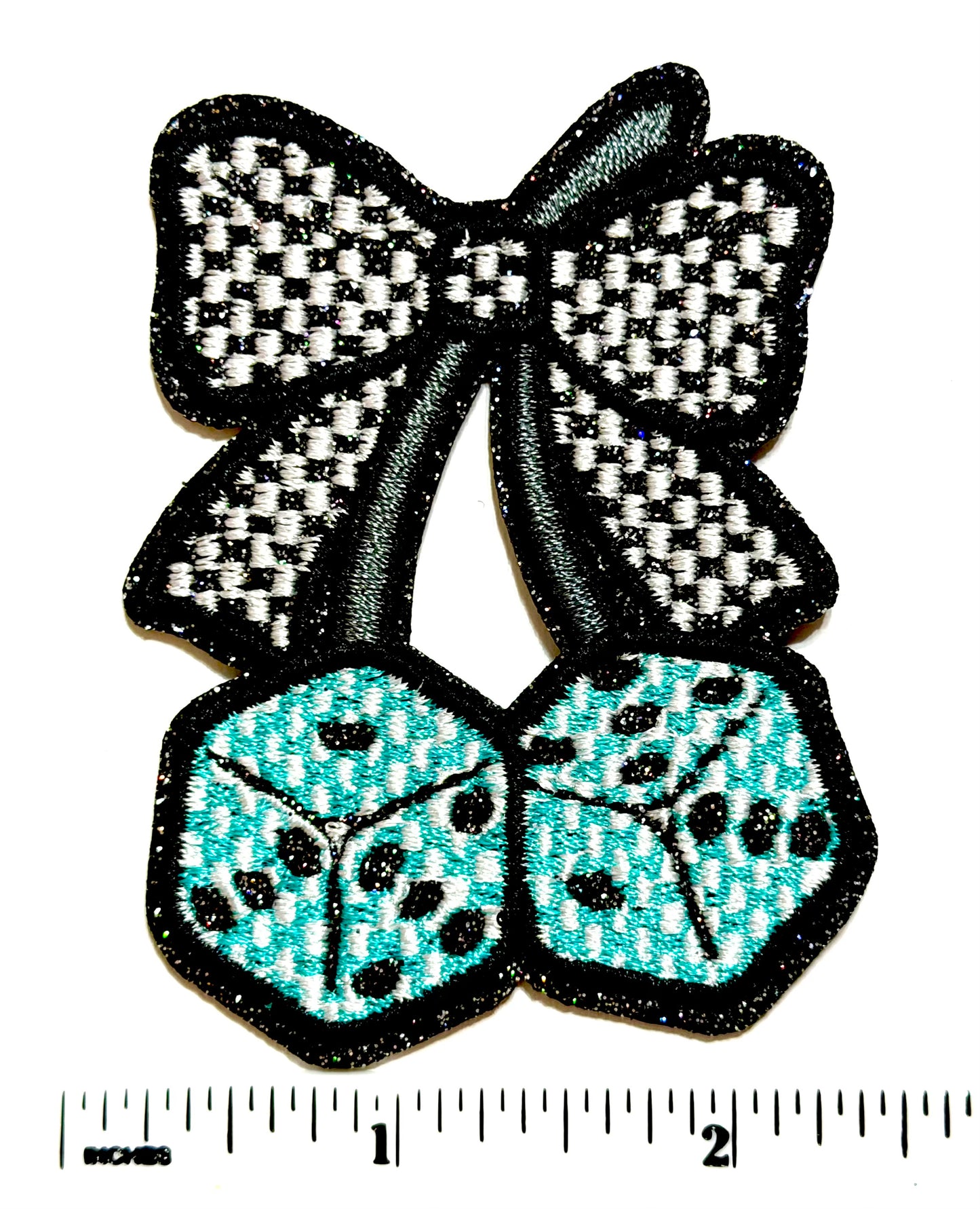 Cherry Dice patches - Embroidered Iron On Patches with Glitter 3”