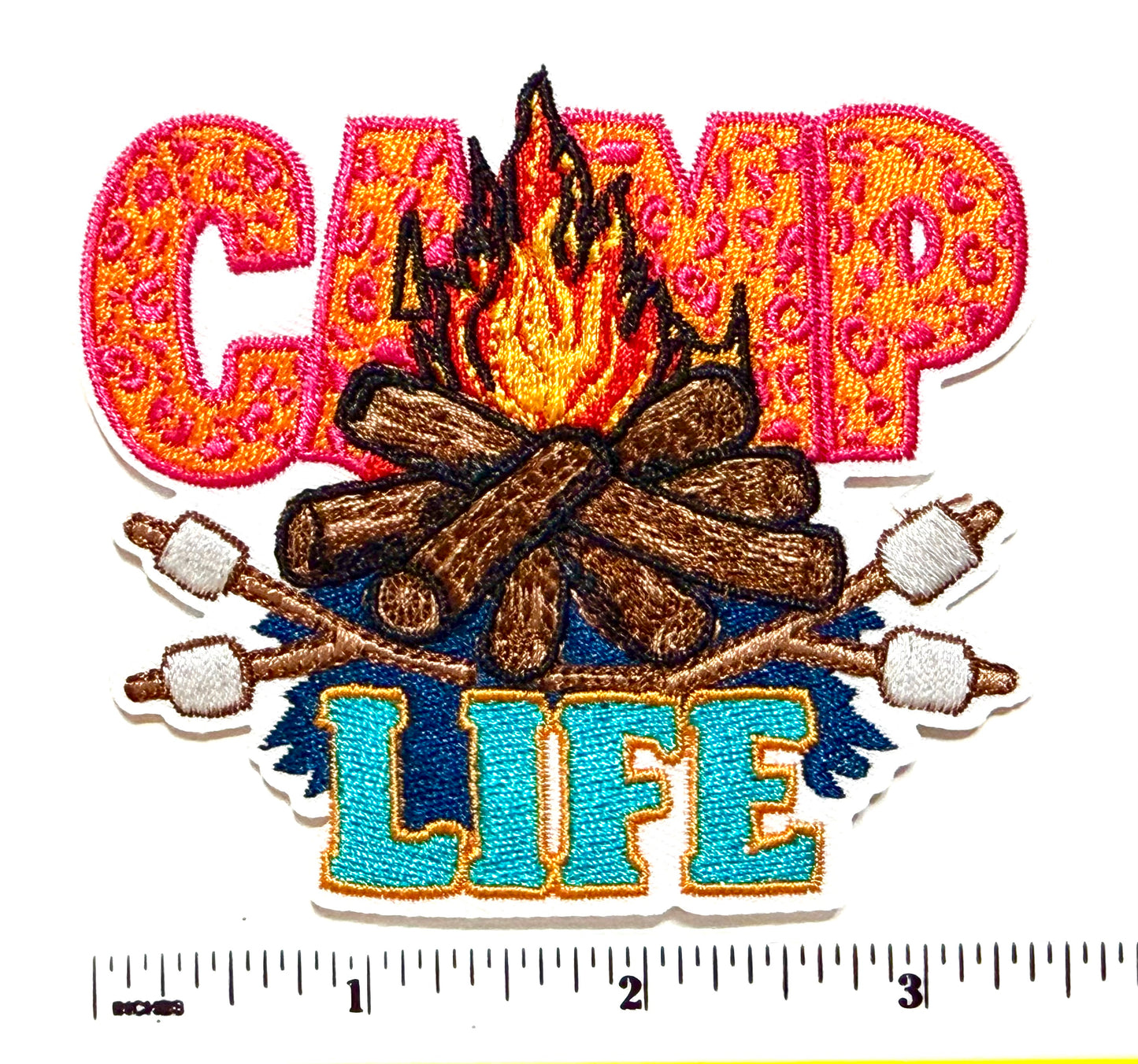 Camp Life campfire patch - Embroidered Iron On Patch 3.5”