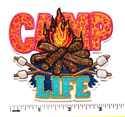 Camp Life campfire patch - Embroidered Iron On Patch 3.5”