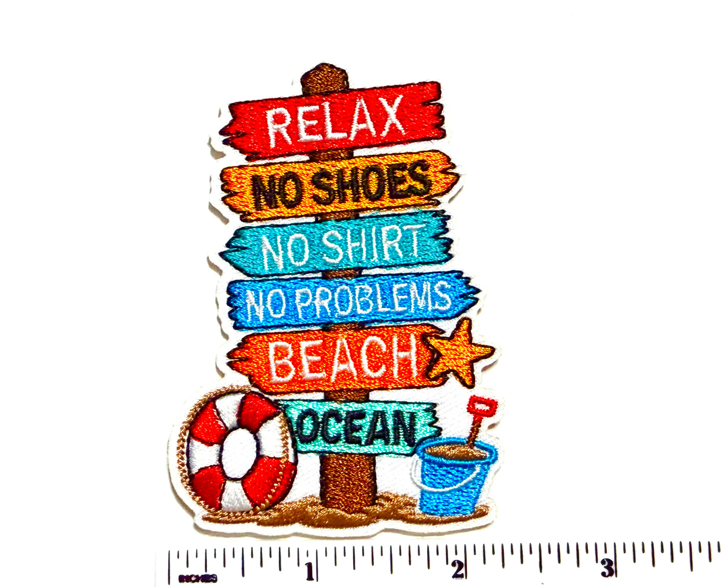 Beach Sign No shoes, No shirt, No problem patch - Embroidered Iron On Patch 3.25”