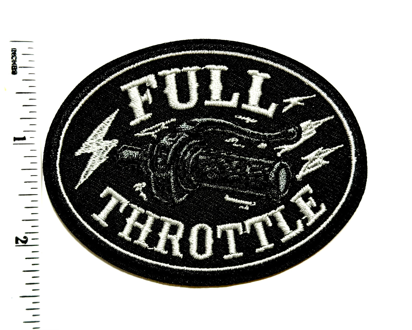 Full Throttle Biker patch with lightning bolts - Embroidered Iron On Patch 3”