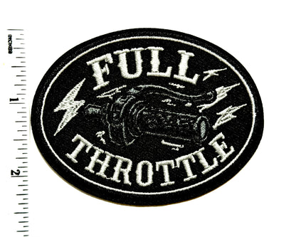 Full Throttle Biker patch with lightning bolts - Embroidered Iron On Patch 3”