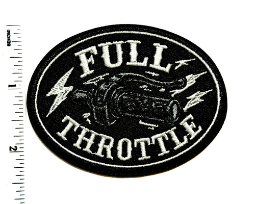 Full Throttle Biker patch with lightning bolts - Embroidered Iron On Patch 3”