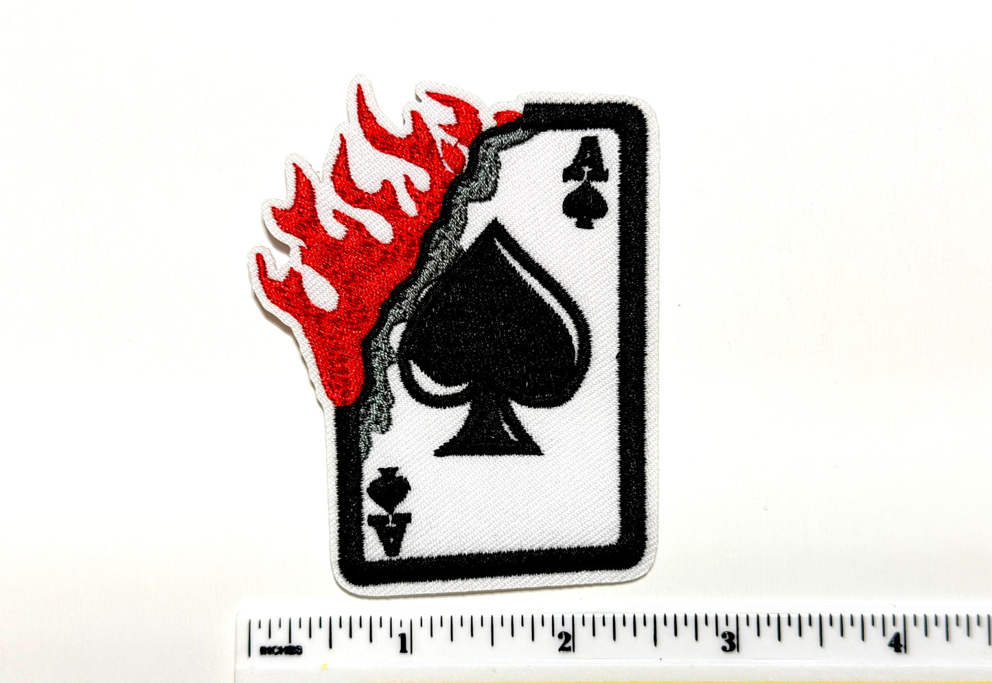 Ace of Spades on Fire patch - Embroidered Iron On patch 3”