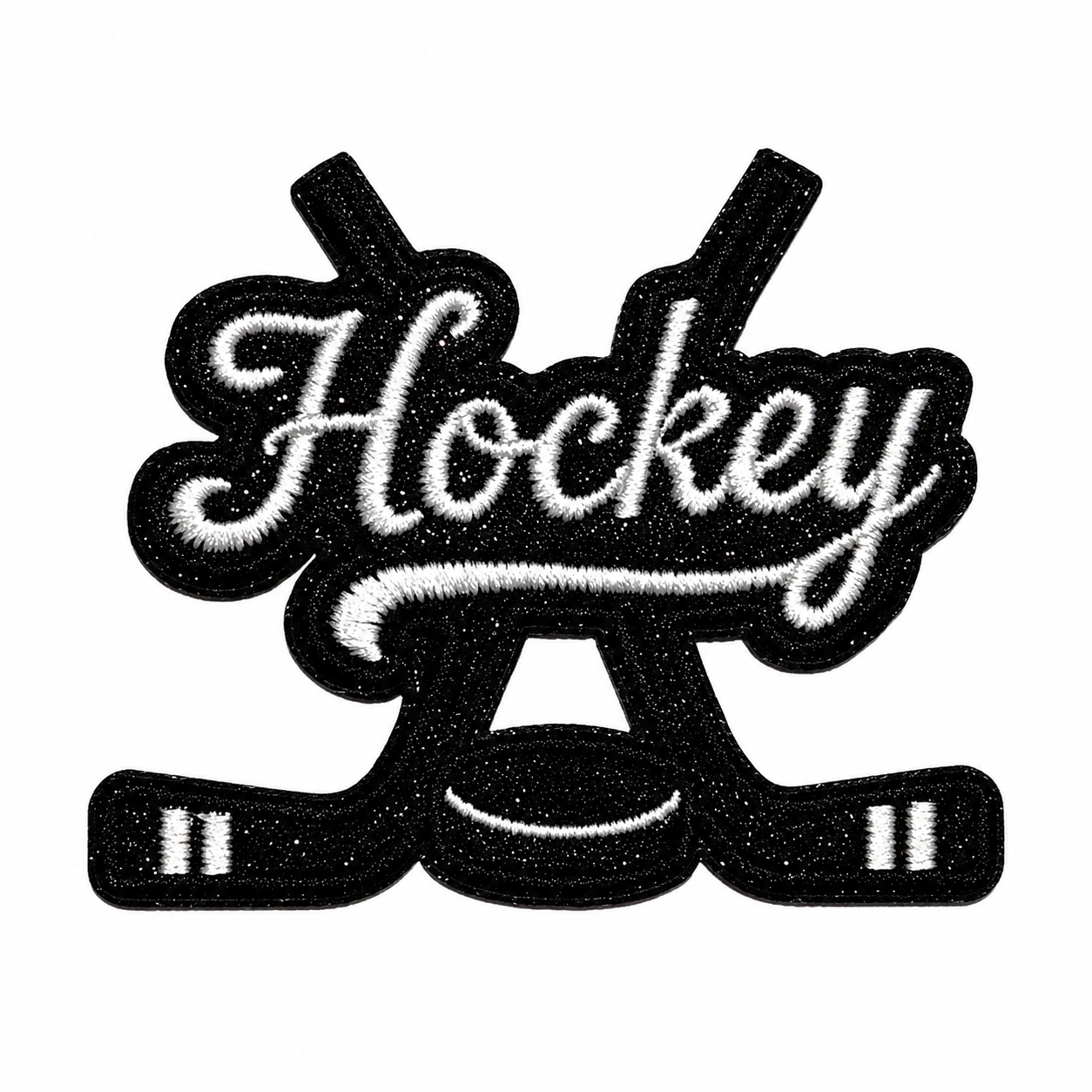 Hockey patch - Embroidered Iron on patch with black glitter