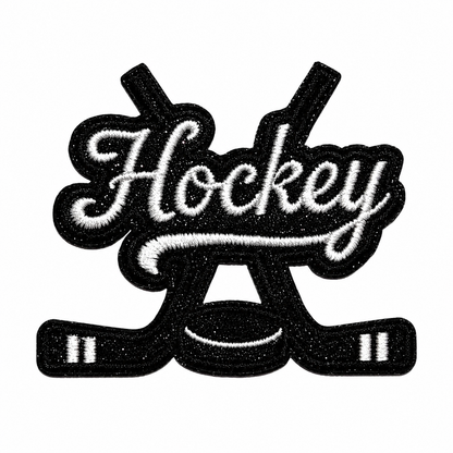 Hockey patch - Embroidered Iron on patch with black glitter