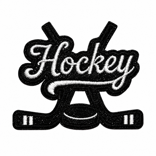 Hockey patch - Embroidered Iron on patch with black glitter