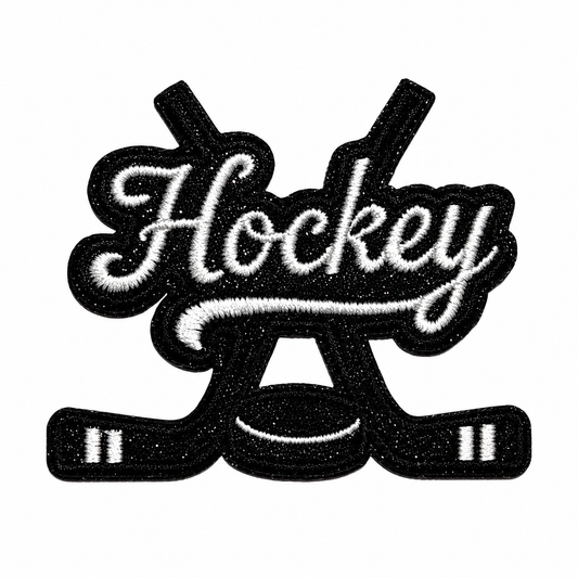 Hockey patch - Embroidered Iron on patch with black glitter