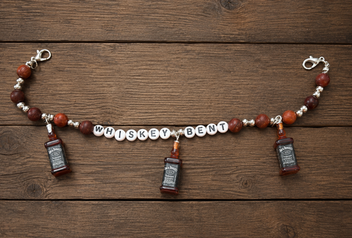 Whiskey Bent Trucker Hat Chain with Mini Whiskey Bottle Charms