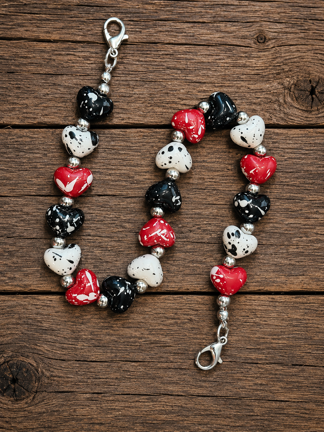 Red, Black & White Hearts Hat Chain | Beaded Trucker Hat Accessory