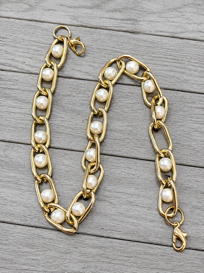 Gold and White Ribbon Trucker Hat Chain, Removable Gold Hat Accessory, Hat Jewelry, Trucker Hat Chain
