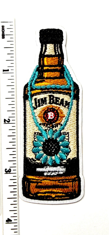 Whiskey Bottle with Turquoise necklace - Embroidered Iron on patch 3.5”