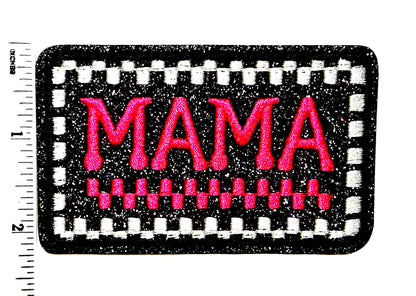 MAMA hot pink checkered patch - Embroidered Iron on patch with glitter