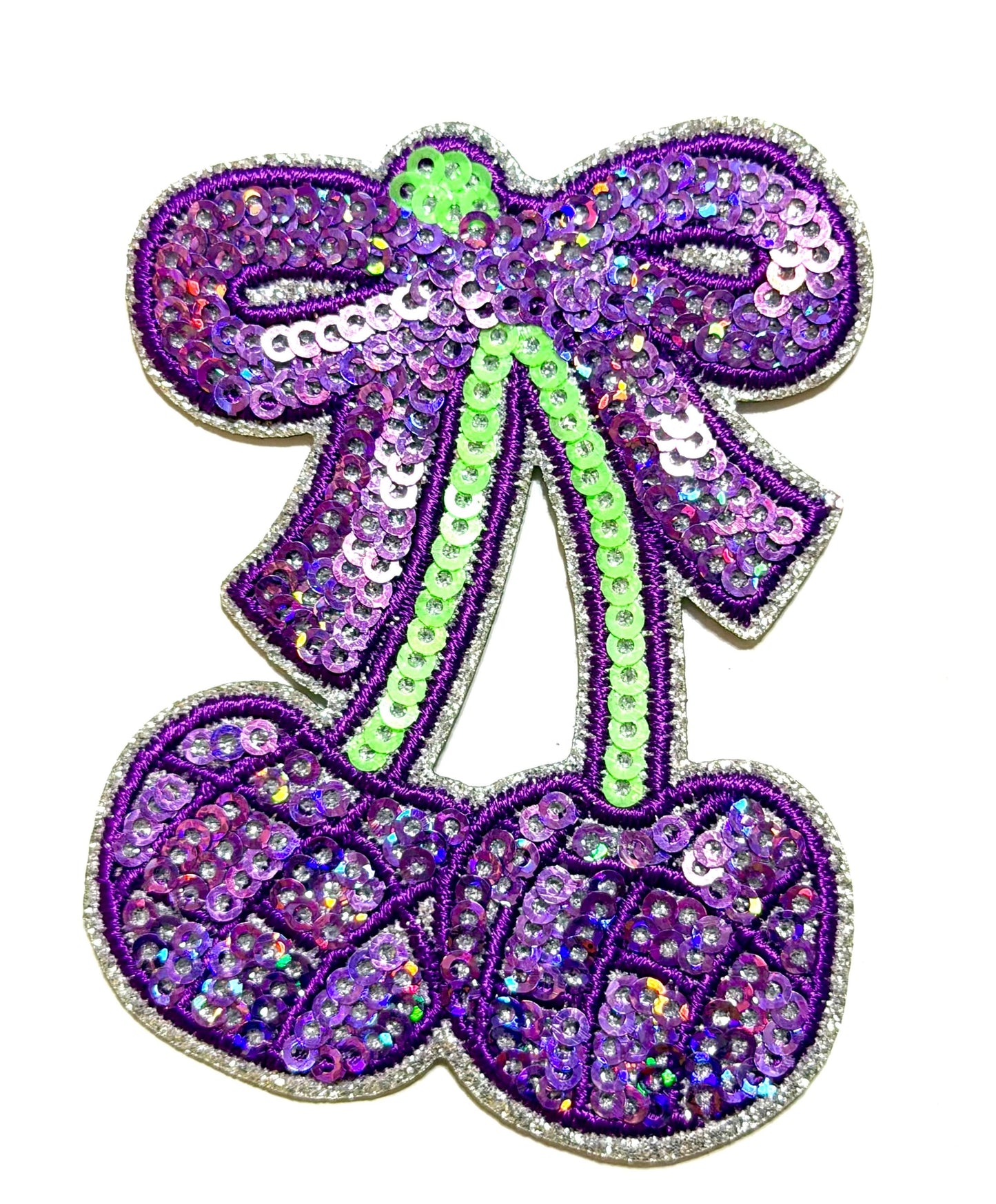 Sequin Cherries with Bows - Sequined DIY Iron on patches