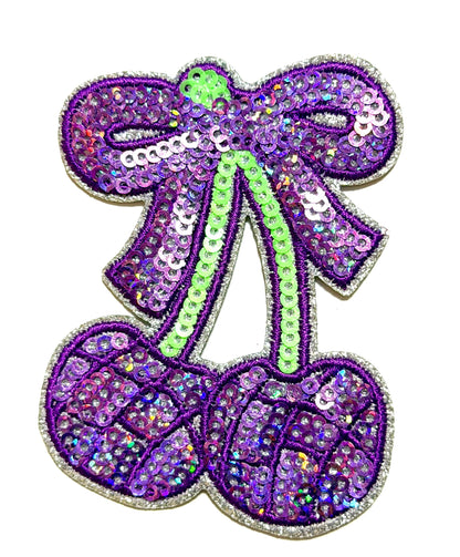 Sequin Cherries with Bows - Sequined DIY Iron on patches
