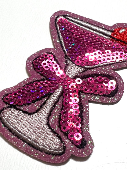 Martini with cherry and bow - Sequins Iron on patch