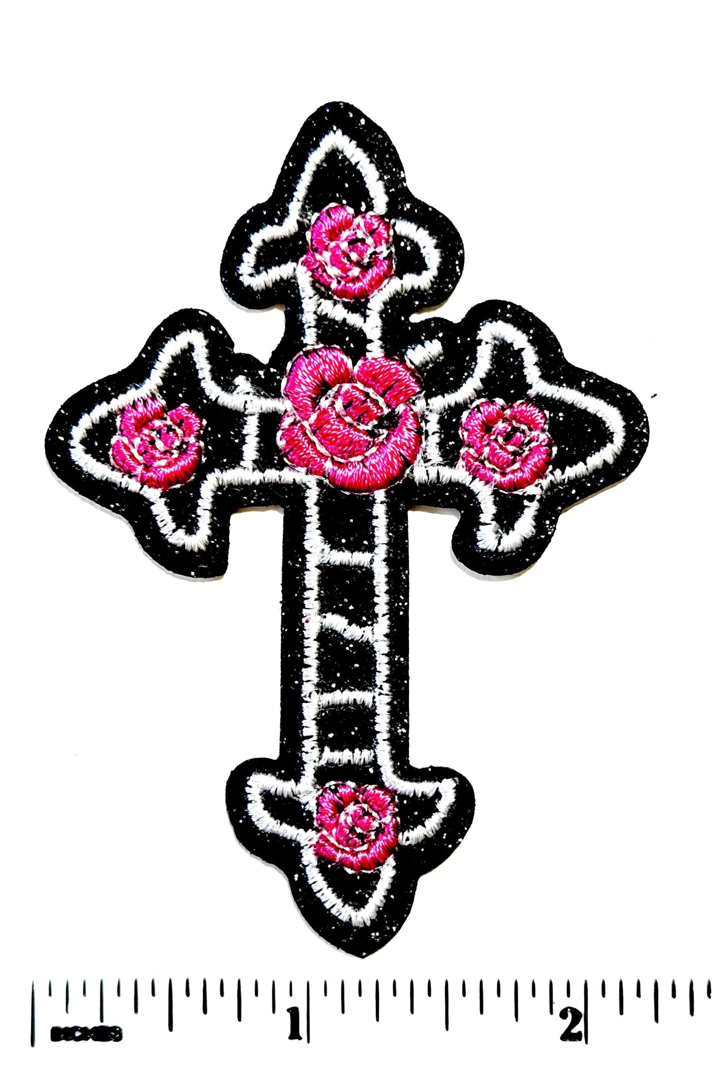 Cross with Roses - Embroidered Iron on patch