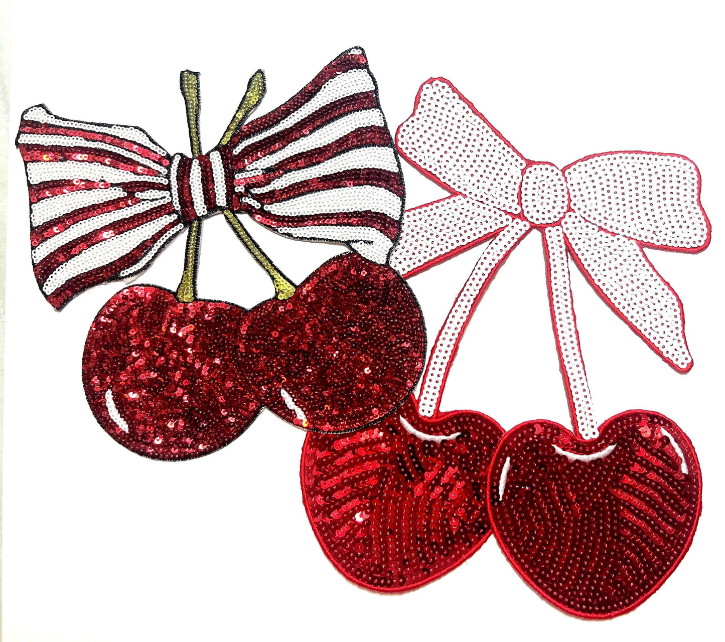 Cherries with Bows - Sequined Iron on patches