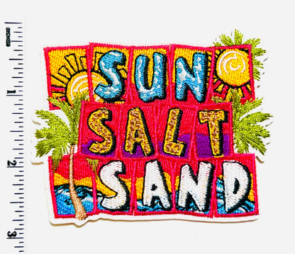 Sun Salt Sand patch - Embroidered DIY Iron on patch with silver glitter 3.25”