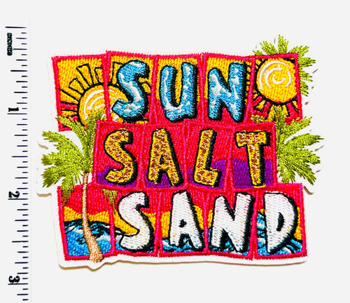 Sun Salt Sand patch - Embroidered DIY Iron on patch with silver glitter 3.25”