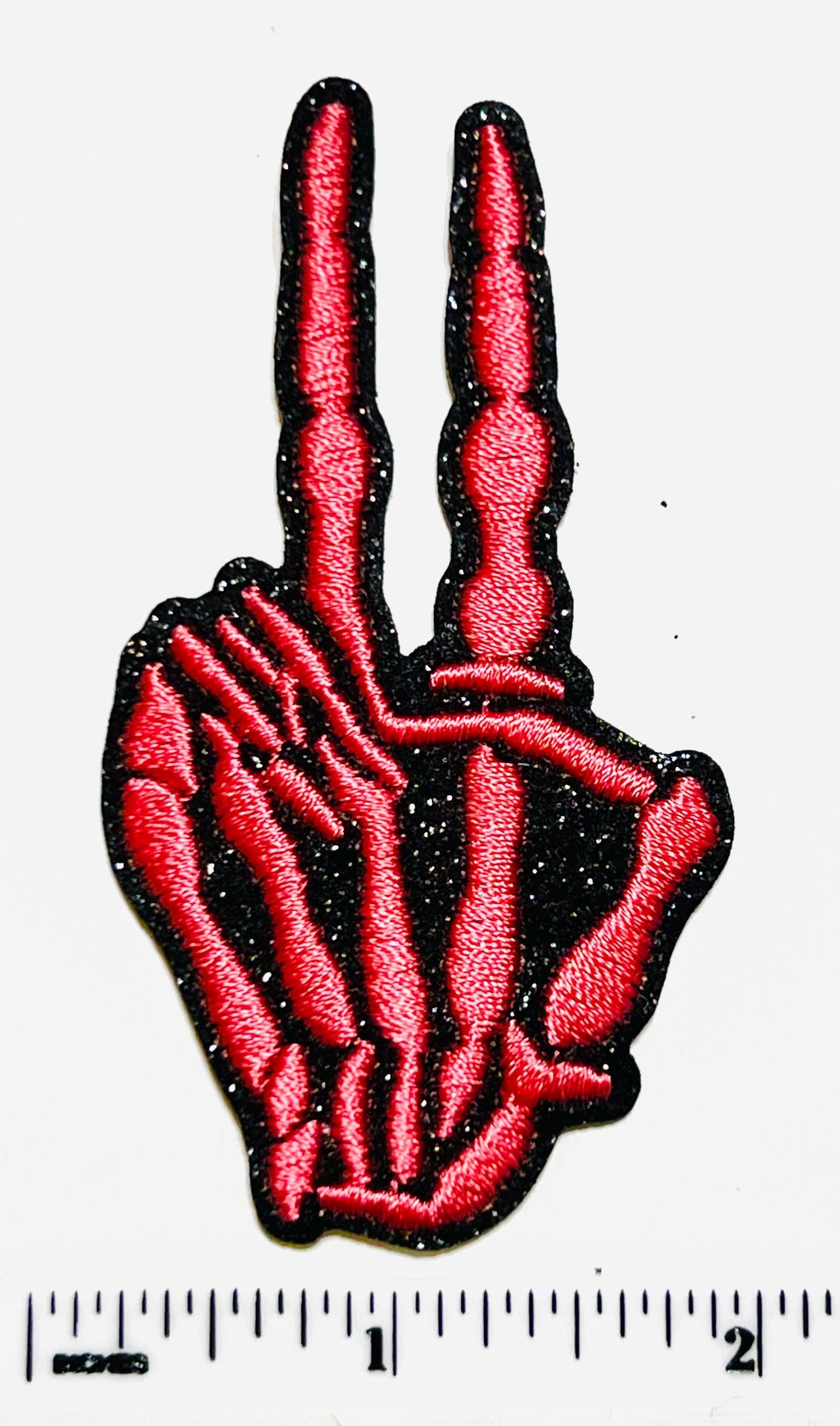 Skeleton Hand peace sign patch - Embroidered Iron on patch 3.25”