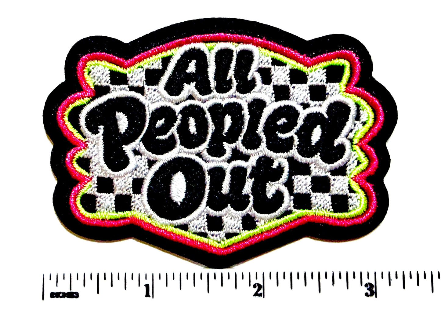 All Peopled Out neon checkered3.25”