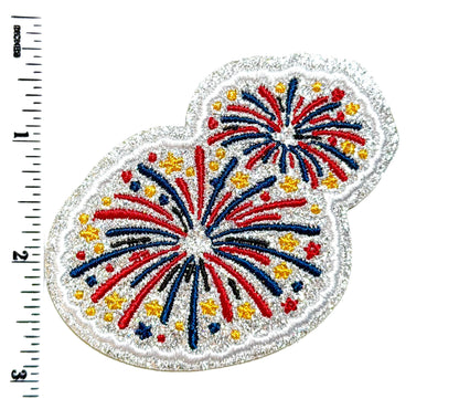 Fireworks patch with silver glitter - Embroidered Iron on patch