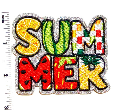 Summer word - Embroidered & Glitter Iron on patch 3”