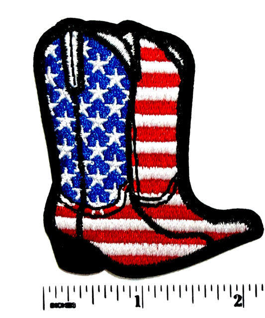 Patriotic Cowboy Boots Patch – American Flag Embroidered Iron-On (2.5")