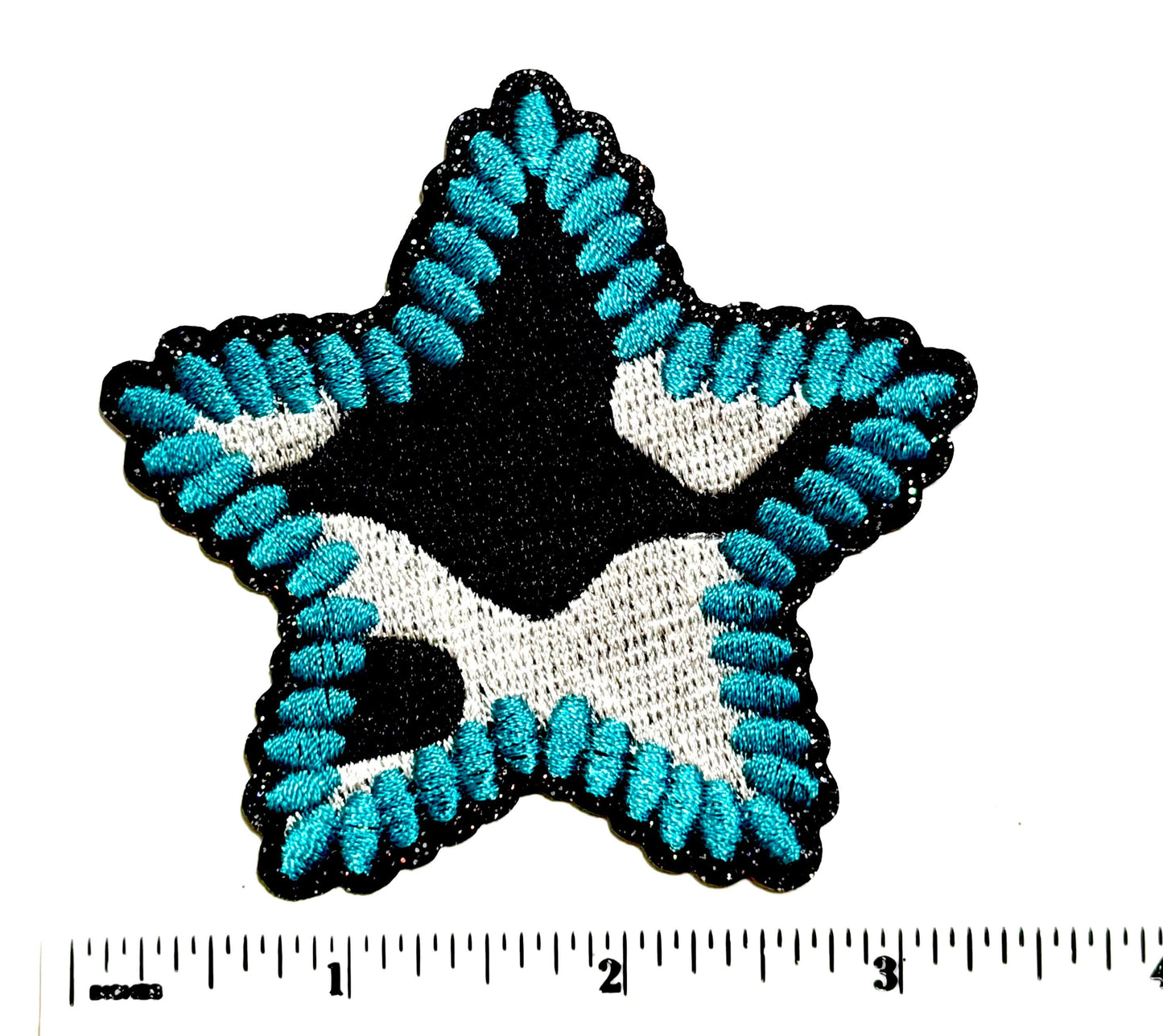 Cow print & Turquoise Patches - heart, lightning bolt, star - Embroidered Iron-On patches