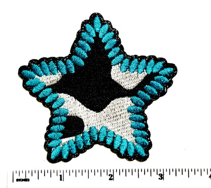 Cow print & Turquoise Patches - heart, lightning bolt, star - Embroidered Iron-On patches