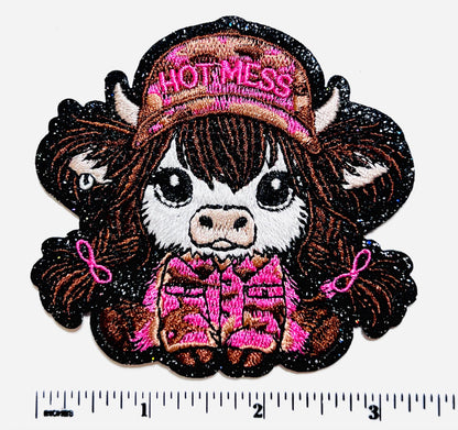 Hot Mess highland cow patch - Embroidered Iron on patch