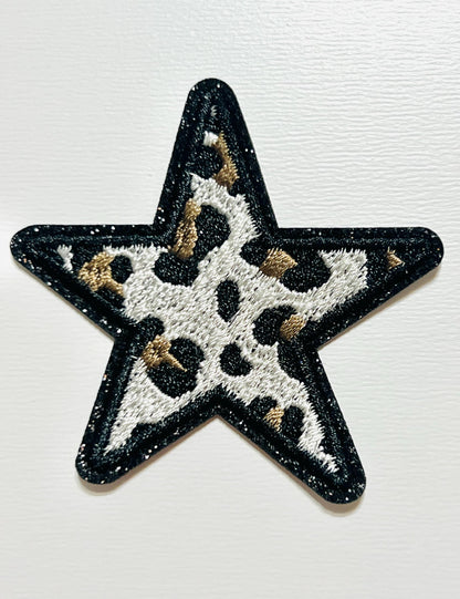 Leopard Stars glitter outline 2.5”  - Iron on patch