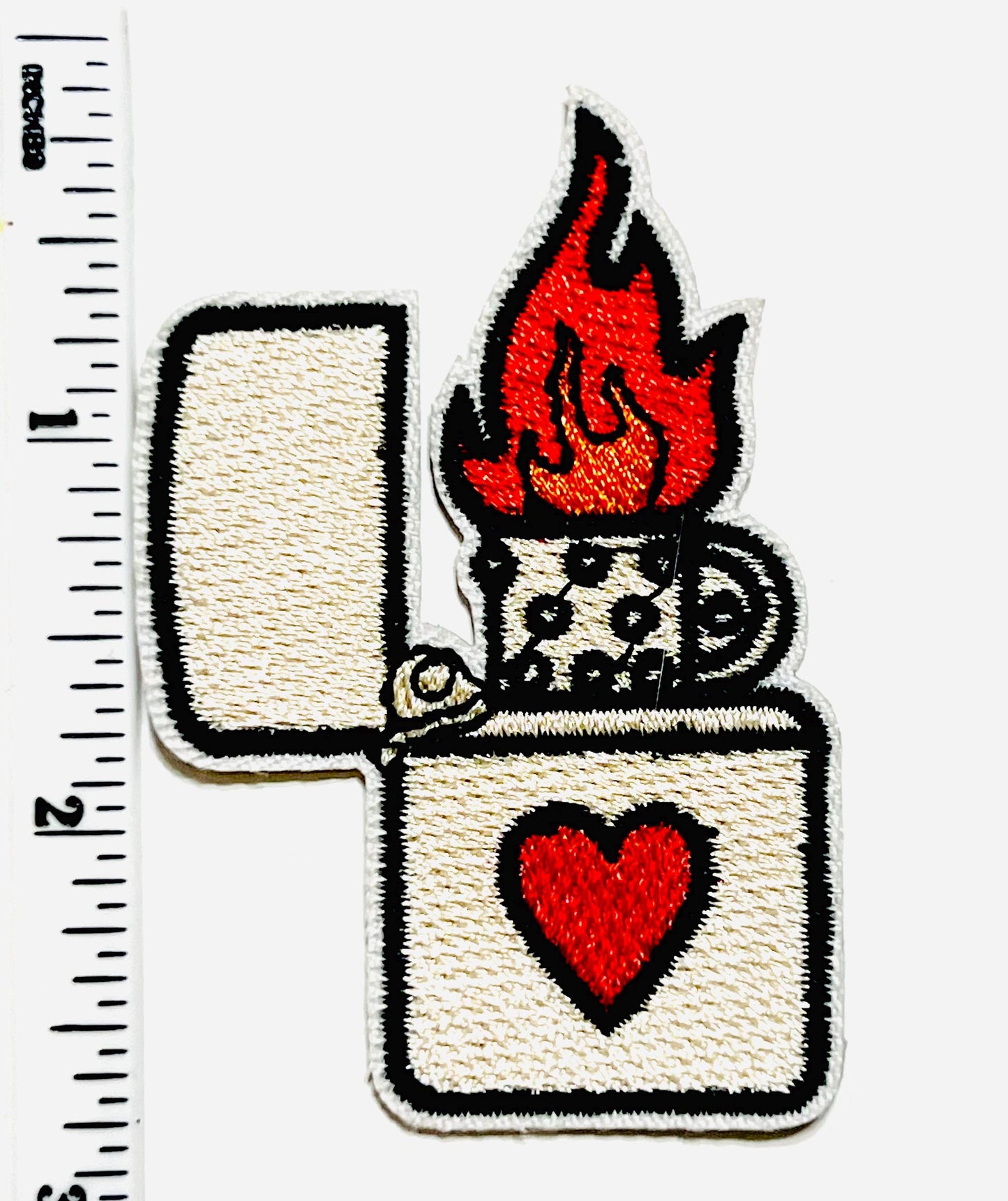 Heart Flame Lighter - Iron On Patch 2.5”