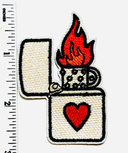 Heart Flame Lighter - Iron On Patch 2.5”