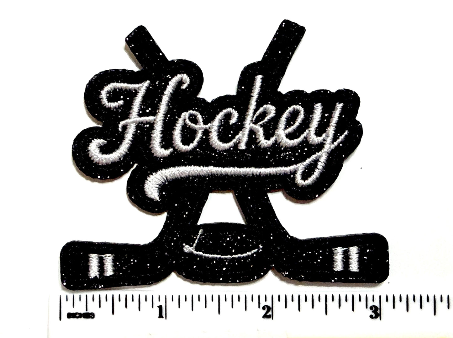Hockey patch - Embroidered Iron on patch with black glitter