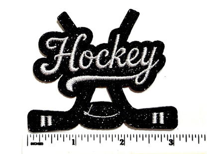 Hockey patch - Embroidered Iron on patch with black glitter