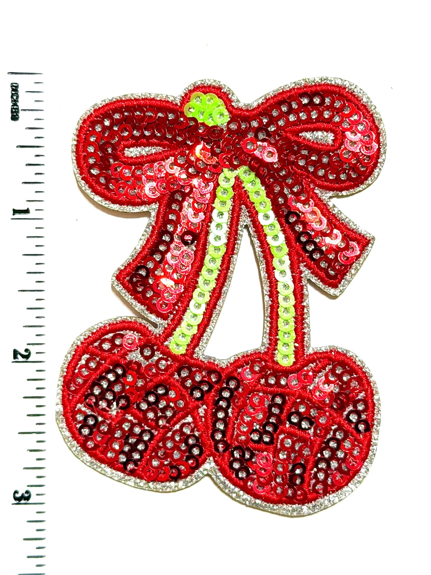 Sequin Cherries with Bows - Sequined DIY Iron on patches