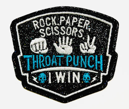 Rock, Paper, Scissors, Throat Punch, I Win patches - Embroidered DIY Iron on patch