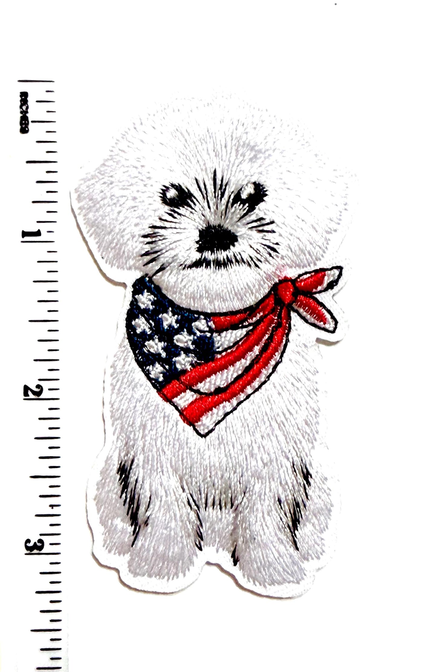 Patriotic Puppies French Bulldog Frenchie, Maltese Bichon Frise, Beagle - Embroidered Iron On Patch 3.25”