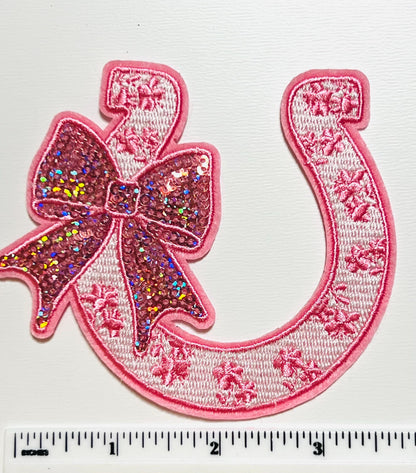 Horseshoe with Sequins Bow - 3.5” Embroidered and Sequins