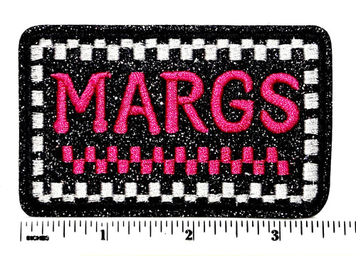 MARGS hot pink checkered patch - Embroidered Iron on patch with glitter