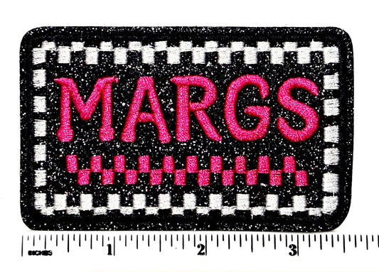 MARGS hot pink checkered patch - Embroidered Iron on patch with glitter