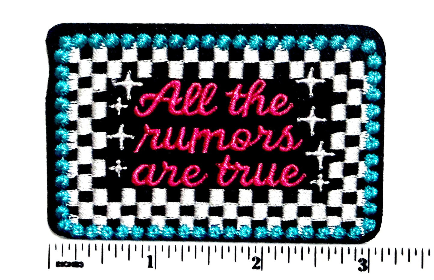 All the Rumors are true - hot pink & turquoise checkered 3”
