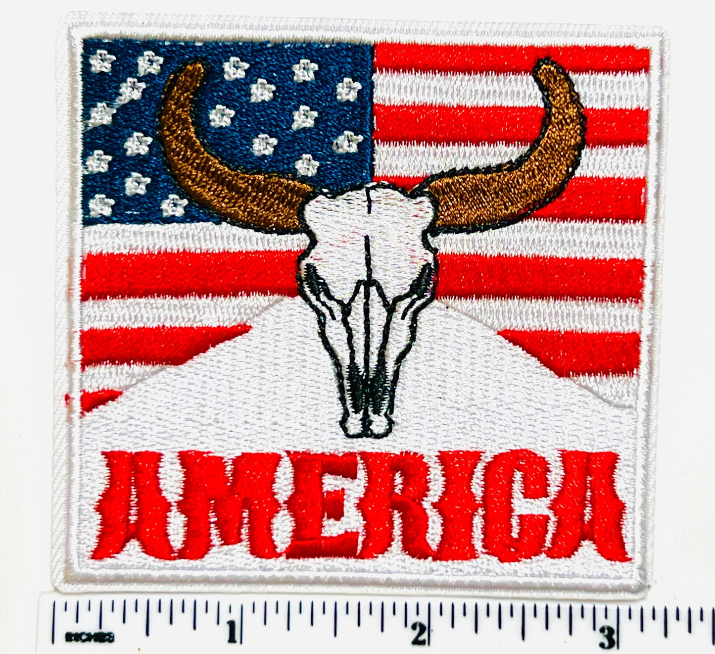 Patriotic American flag with longhorn patch - Embroidered DIY Iron on patch