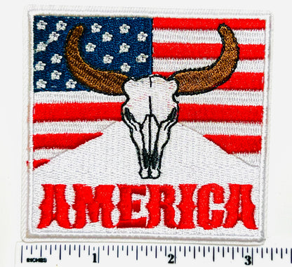 Patriotic American flag with longhorn patch - Embroidered DIY Iron on patch