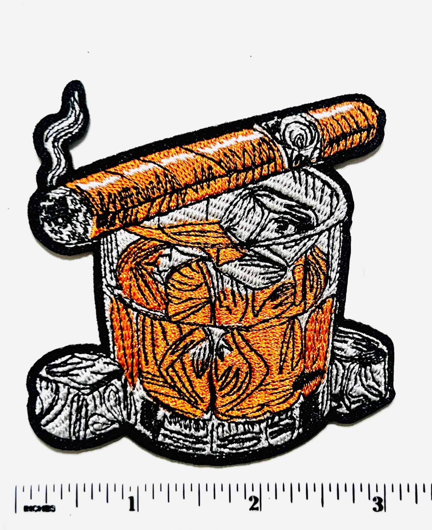 Cigar and whiskey patch - Embroidered Iron on patch 3”