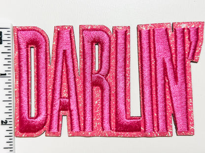 Darlin’ patch - Raised Embroidered Iron on patch with pink glitter