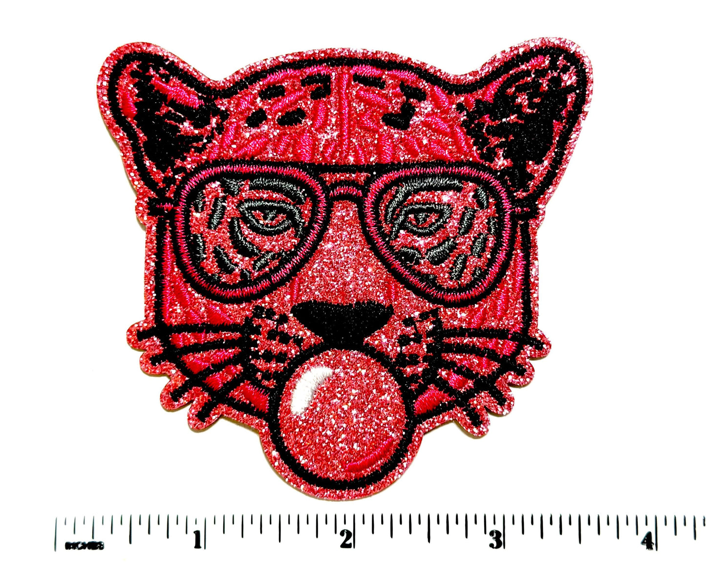 Pink Tiger blowing bubble patch - Embroidered DIY Iron on patch with glitter